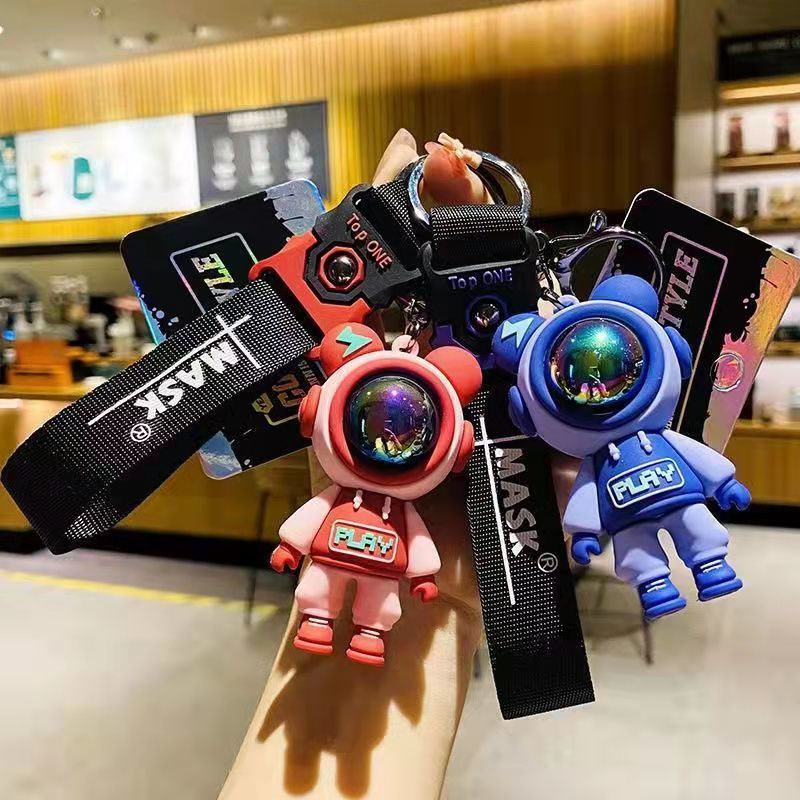 Cartoon Lightning Bear Keychain Cute Astronaut Bear Doll Keyring Bag Pendant Couple Car Keyholder Creative Bag Charm Accessories