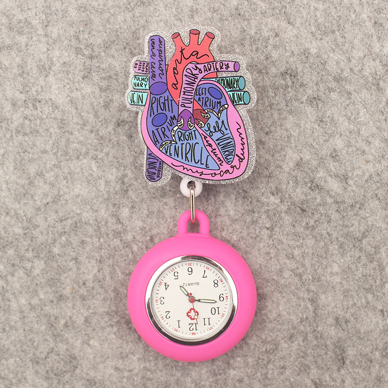 Reloj de bolsillo retráctil con Clip para hombre y mujer, reloj de bolsillo elástico, estilo cardíaco, Salud de dibujos animados