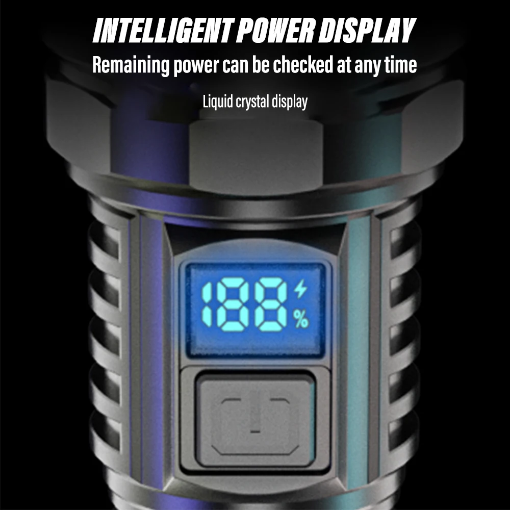 Superhelle LED-Taschenlampe, wiederaufladbare Taschenlampe, tragbarer Suchscheinwerfer, Outdoor-Campingleuchte mit intelligentem elektrischem Display