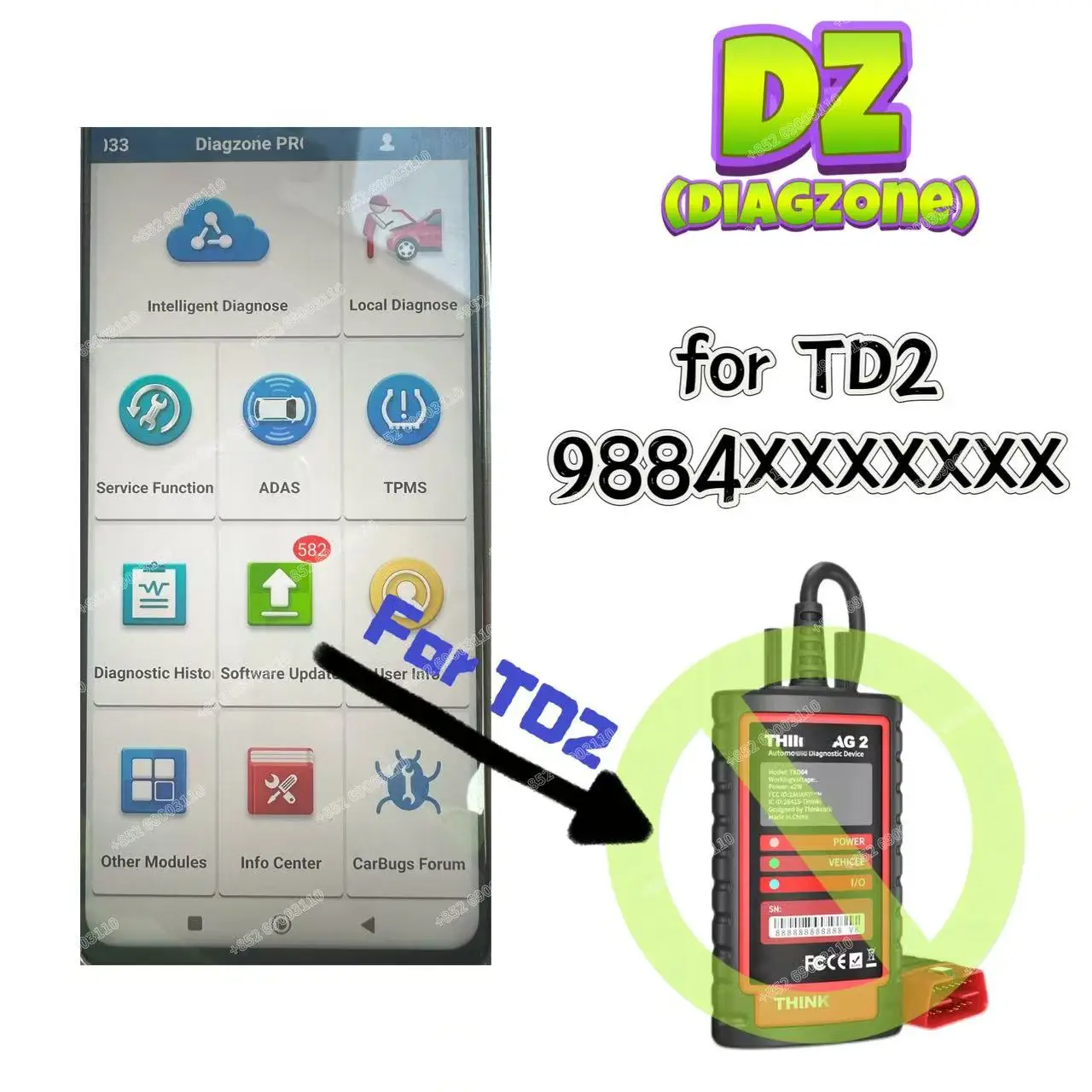 1 год, 2 года, подписка Diagzone (DZ) Pro, программное обеспечение для активации автомобилей + EV + HD грузовики для обновления TD2 (9884/6/7)