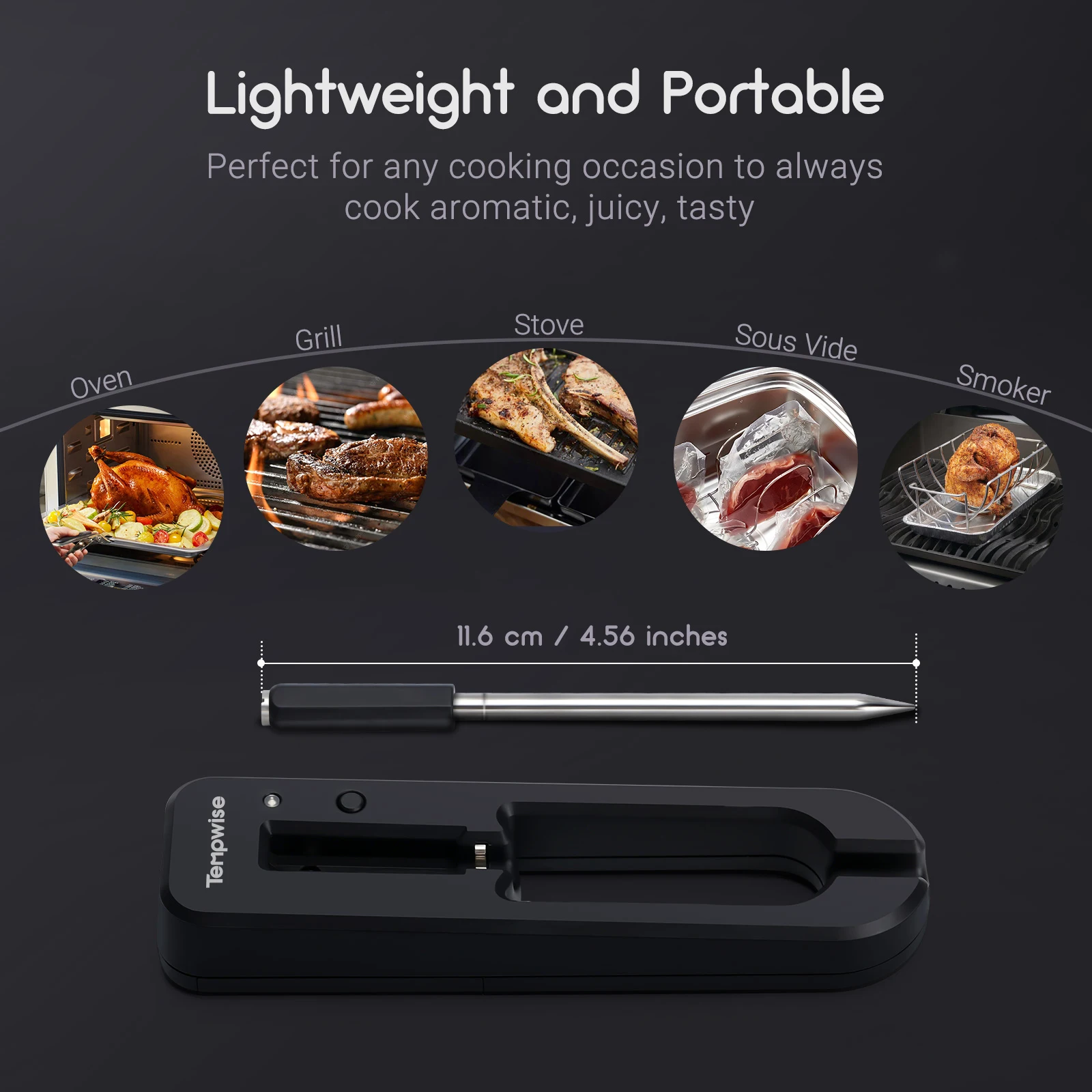 Tempwise IP67 Waterproof Wireless Smart Meat Thermometer with APP Control for BBQ Oven Grill Kitchen Smoker Rotisserie TNT-11-B
