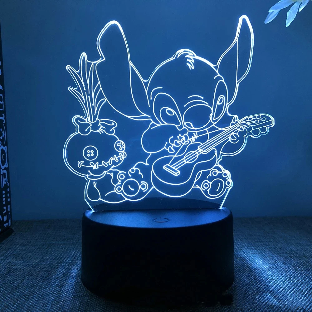 Stitch luz nocturna LED 3D con control remoto y sensor táctil inteligente, 16 colores usados para regalos de Navidad y cumpleaños