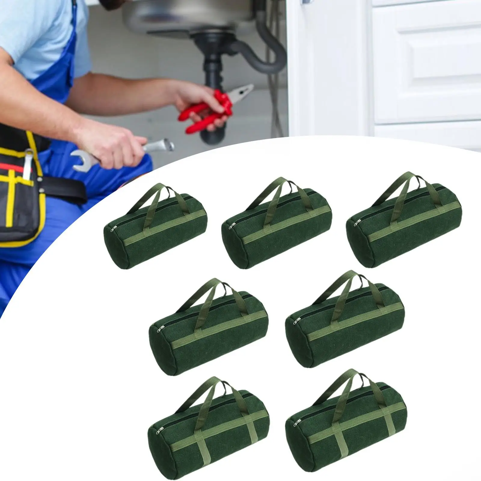 Canvas Tool Storage Bag Zipper Tool Pouch Wide Mouth Opening Smooth Zipper Closure Portable Multipurpose for Men Green Sturdy