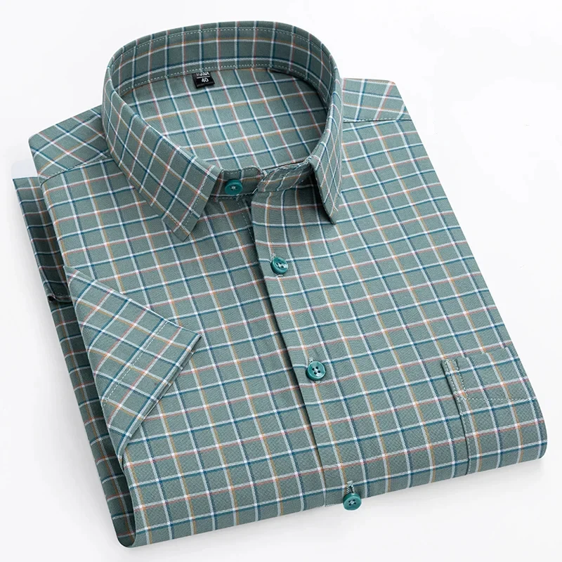 Quality 100% Pure Cotton Oxford Men's Striped Shirt Short Sleeves Regular Fit Men Pocket Casual Shirt Leisure Male Blouse S-8XL