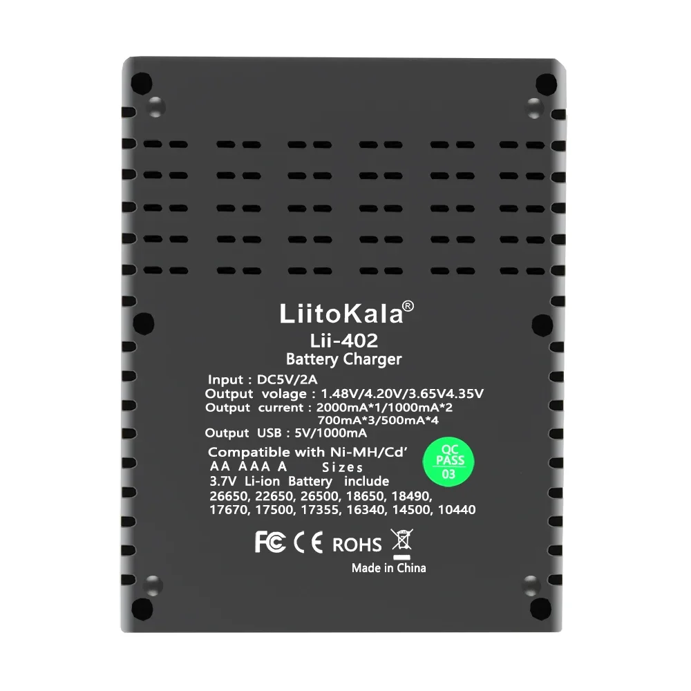 LiitoKala Lii-402 3.7V 3.85V Li ion 1.2V Ni MH 3.2V LiFePO4 rechargeable 0.5A 1.0A 2.0A Smart Charger USB output 1000mA Lii-202