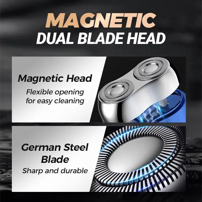 2025 nuevo Mini afeitadora eléctrica de doble cabezal mejorada con succión magnética para hombres, afeitadora portátil recargable por USB resistente al agua
