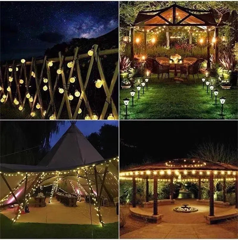 Luci a stringa a LED a globo di cristallo solare LED 8 modalità di illuminazione IP65 Ghirlanda di Natale a luce fata per decorazioni per feste in giardino 1pz/2pz