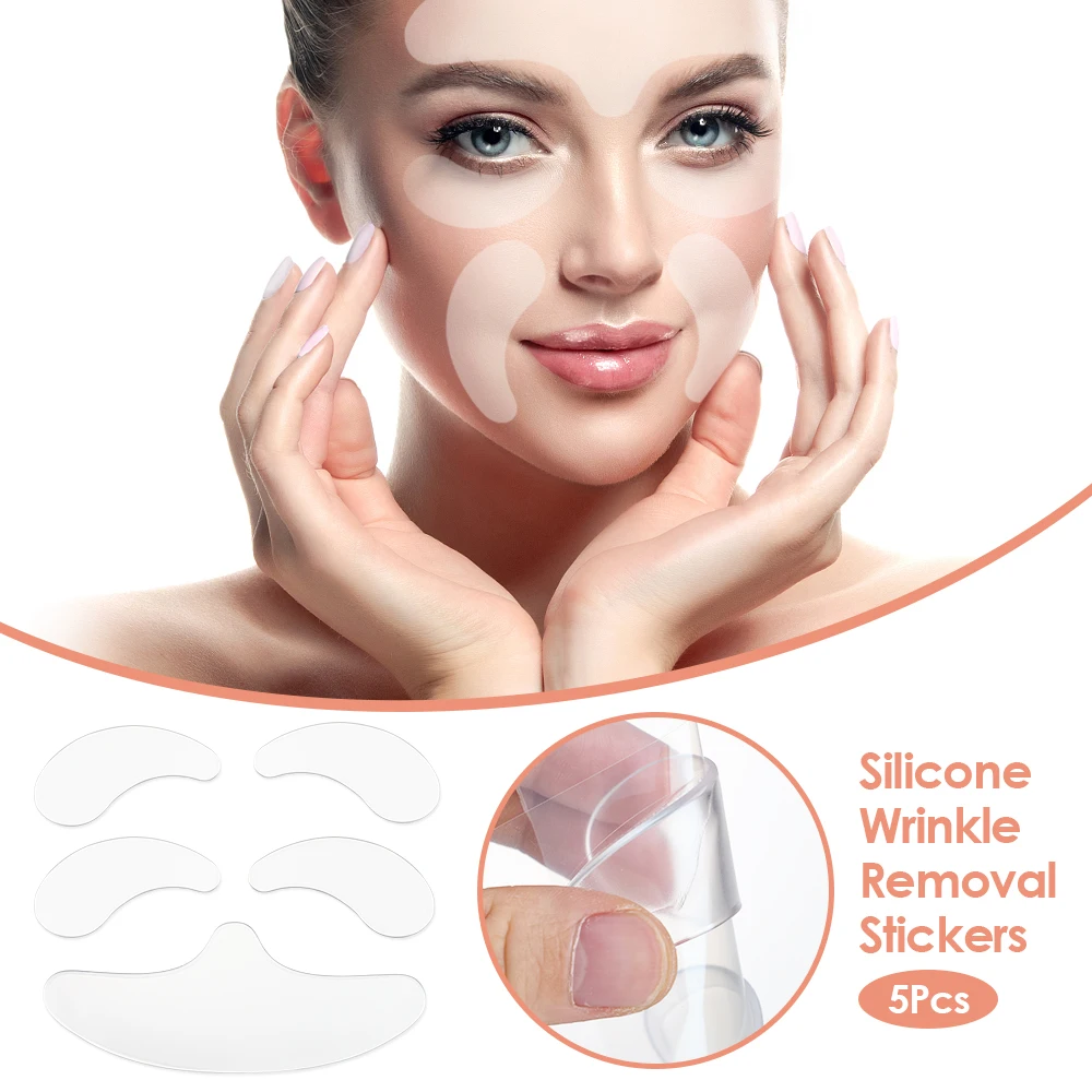 Parches de silicona reutilizables, almohadillas antigrietas, pegatina de silicona para eliminación de arrugas, cara, frente, cuello, pegatina para ojos, cuidado de elevación, 5 uds.