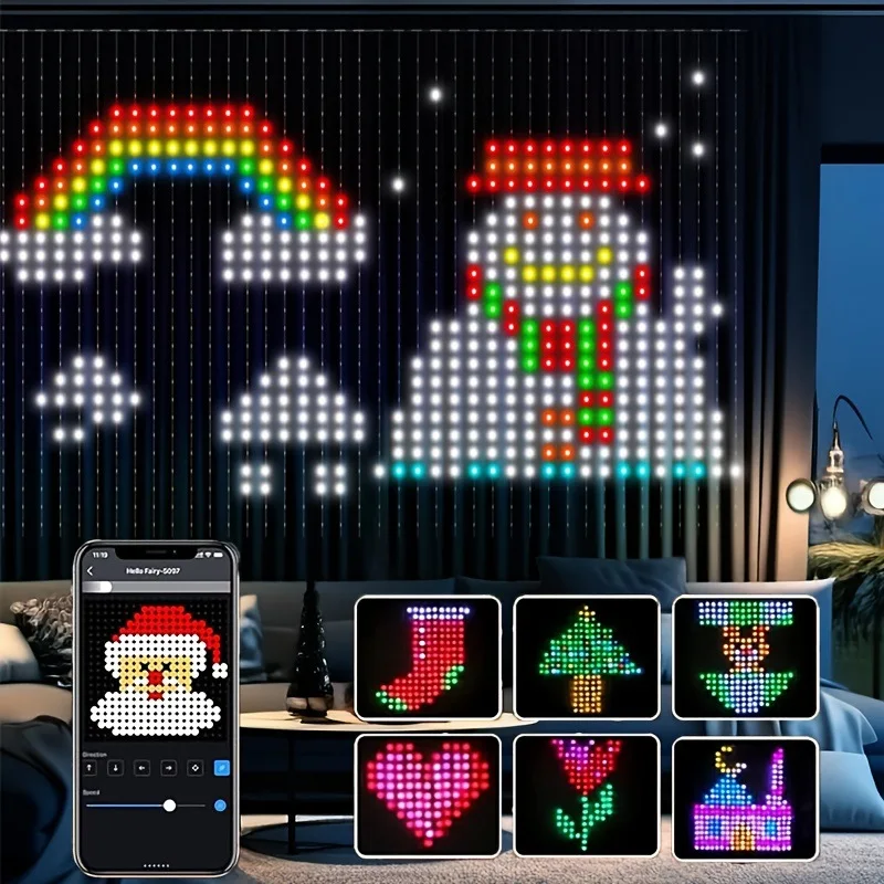 Christmas Smart Curtain String Light WS2812B 400Led String DIY Picture Text Music Sync Led Display Bluetooth Party Decor Light