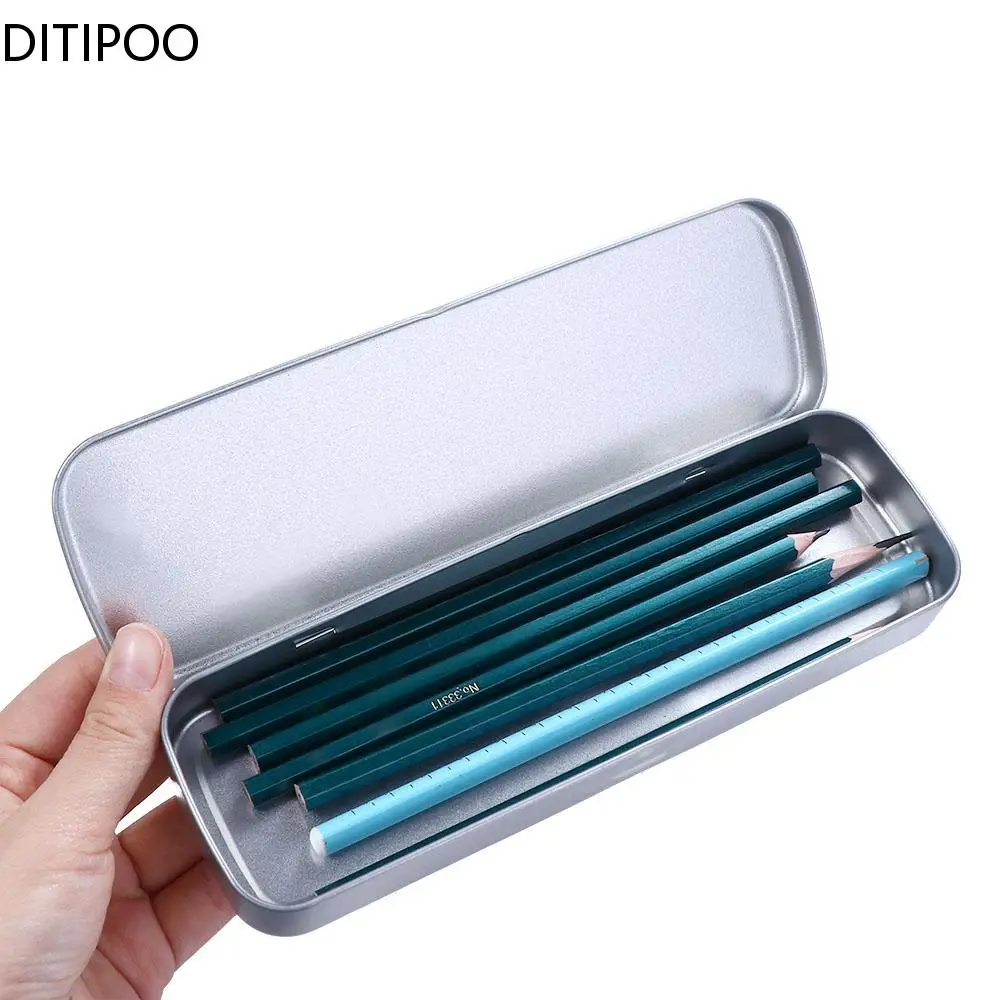 Estuche de lápices de Metal Simple, cajas de papelería de aluminio, caja de bolígrafos de estaño, caja de almacenamiento multifunción, papelería, suministros escolares, regalo para niños