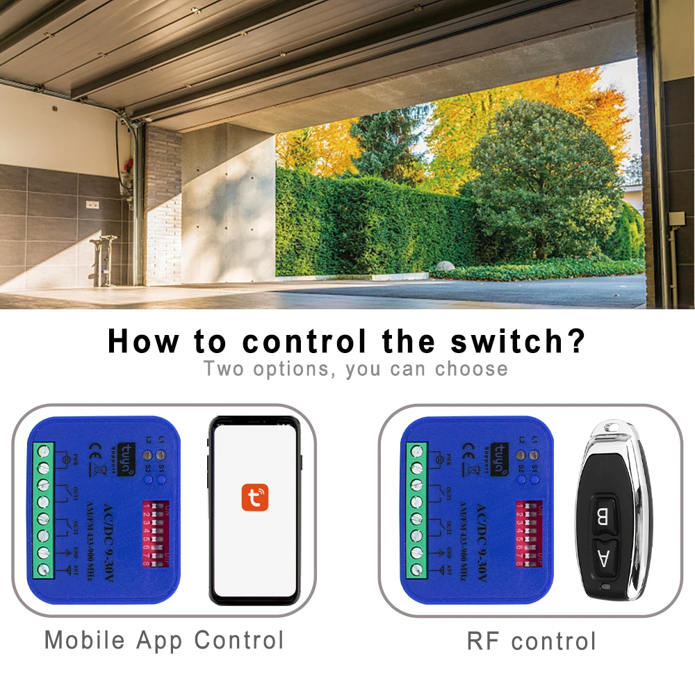 Abridor de puerta de garaje, 2 canales, 433-868MHz, WIFI, aplicación Tuya Smartlife, receptor de Control remoto, controlador, interruptor de encendido y apagado inteligente
