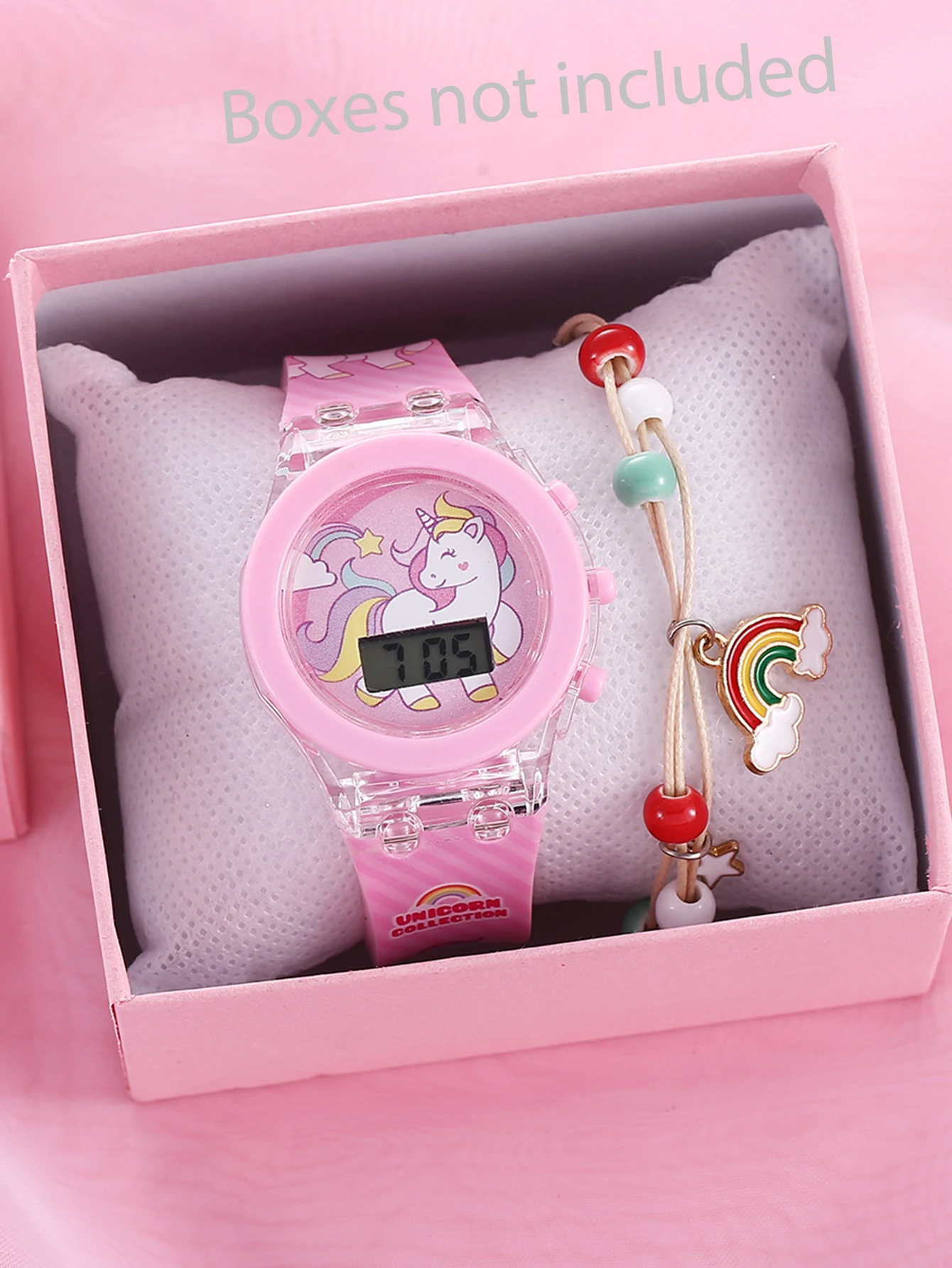 ชุดสายรัดข้อมือ Jam Tangan elektronik กีฬายูนิคอร์นหลากสีอิเล็กทรอนิกส์เรืองแสงในที่มืดสำหรับเด็กสำหรับนักเรียน