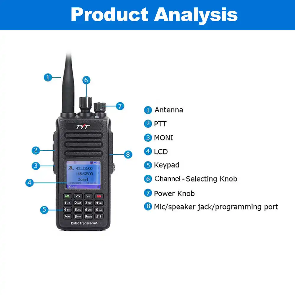 NEW 10W TYT MD-UV390PLUS AES256 Encryption DMR Digital Radio IP67 Dual Band 136-174&400-480mhz Walkie Talkie Long Range