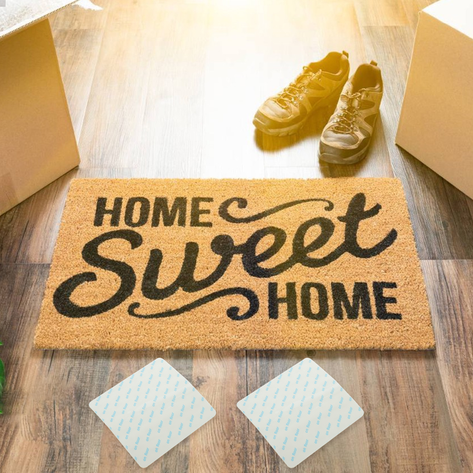 8pcs Anti-Slip Rug Tape Double Sided Carpet Gripper For Hardwood Floors Tile Laminate Marble Rubber Wall Non-Damaging No Residue