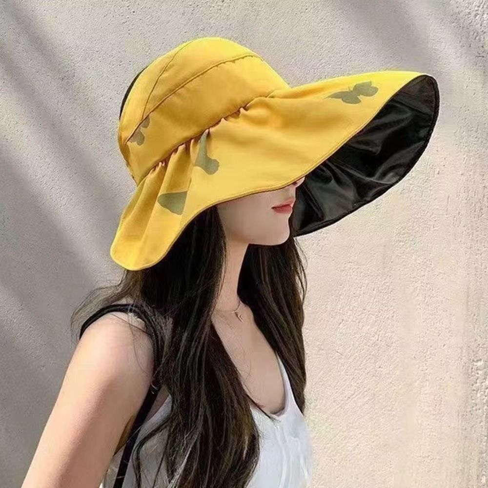 UV Protection Large Visor Sun Hat Foldable Empty Top Summer Sun Cap Wide Brim Korean Style Sunscreen Bucket Hat Ladies