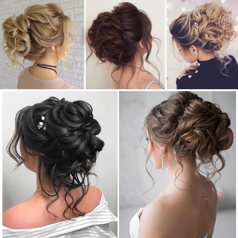 Tổng Hợp Búi Tóc Rối Scrunchy Tặng Lượn Sóng Chignon Thun Scrunchie Tóc Miếng Cô Dâu Bộ Tóc Giả Dễ Dàng Bun Updos Nữ Bé Gái