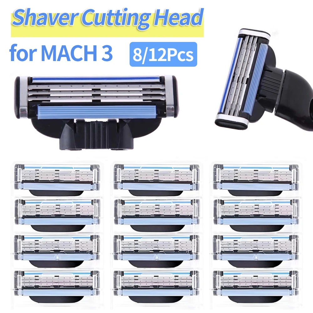 8/12Pcs เครื่องโกนหนวดหัวตัดสําหรับ MACH 3 สําหรับชายใบมีดสแตนเลส SHARP เปลี่ยนหัวโกนอุปกรณ์เสริมของขวัญ