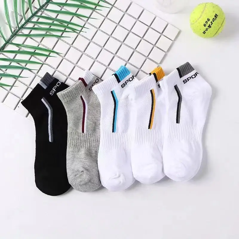 5 pares de calcetines deportivos de moda para hombre, calcetines tobilleros cómodos transpirables con absorción de sudor de algodón rayado