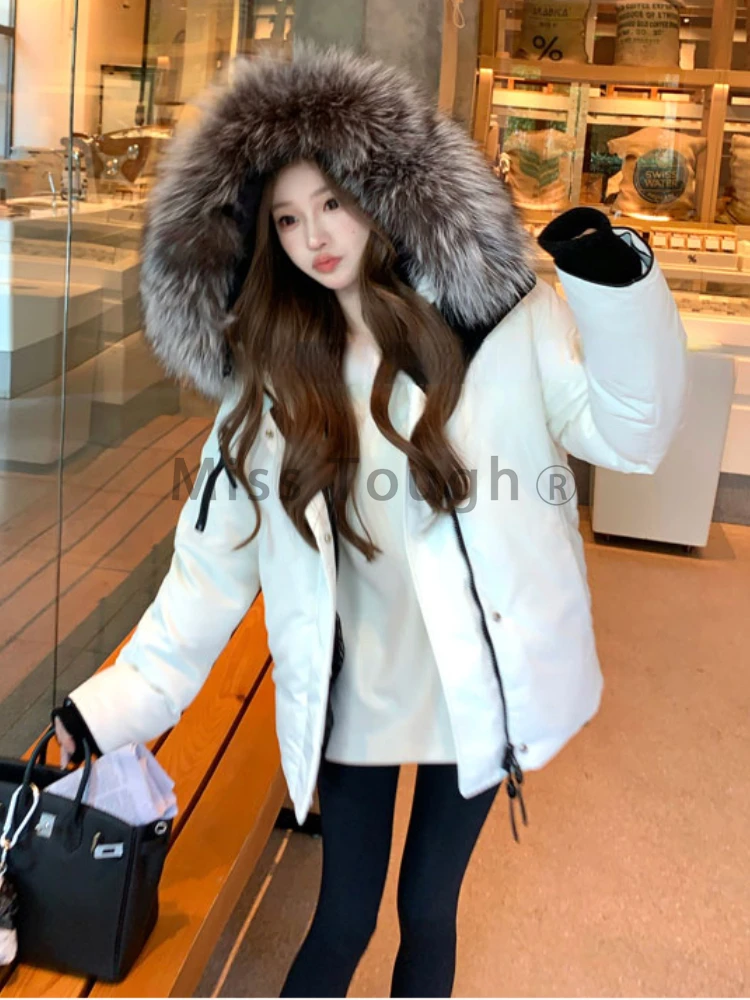 Inverno branco elegante casaco quente para mulheres sólido zíper casual jaqueta com capuz feminino estilo coreano simples vintage parkas 2023 novo