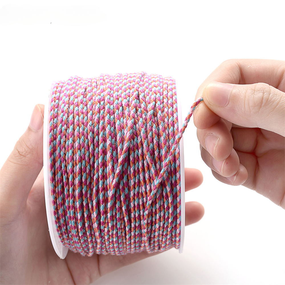 2mm 10m três cores quatro fios trançado algodão tecido corda torção linha de jóias diy mão corda cordão colar pendurado cabo
