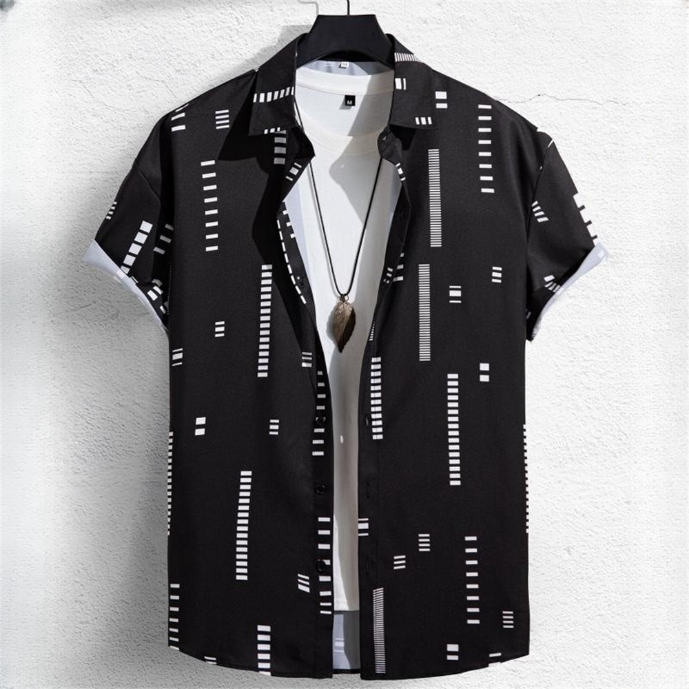 Chemises géométriques imprimées en 3D pour hommes, chemise hawaïenne à revers, chemise à manches courtes, bouton de fouille de documents nocturnes, mode, été