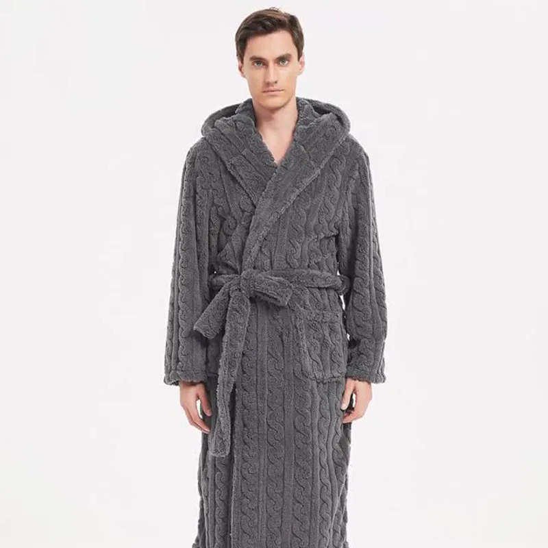 O novo outono e inverno masculino quente robe pijamas casal robe shu algodão veludo jacquard com capuz engrossado casal robe homewear