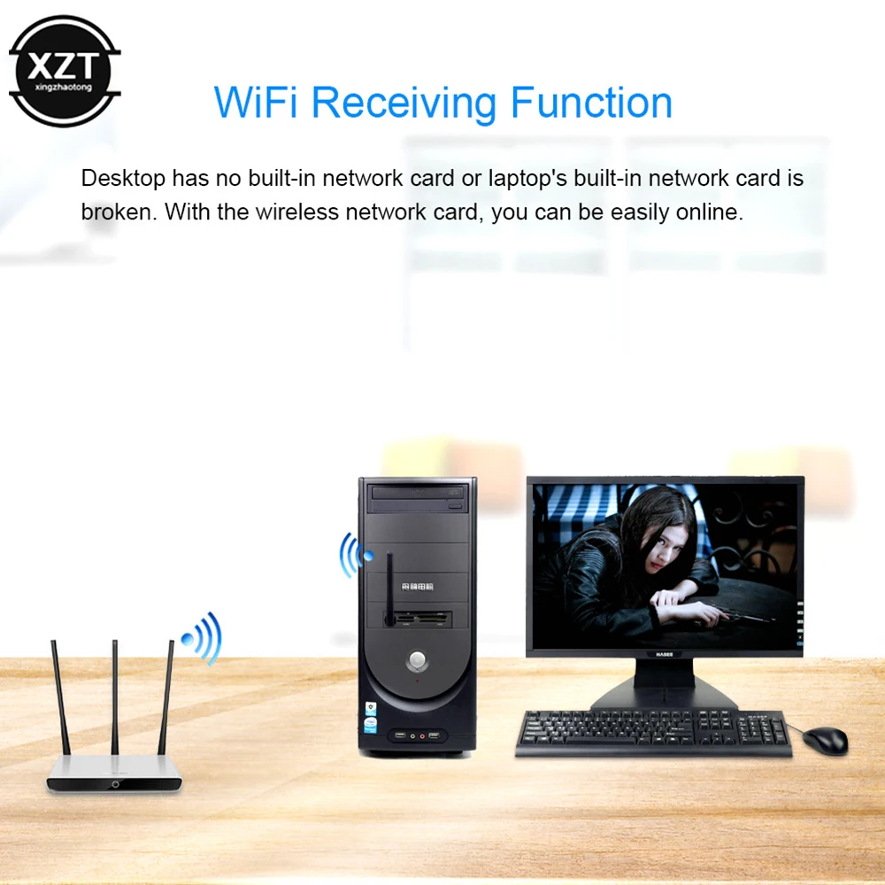 150Mbps MT7601 Wireless Network Card Mini USB WiFi Adapter LAN Wi-Fi Receiver Dongle Antenna 802.11 b/g/n for PC Windows RTL8188