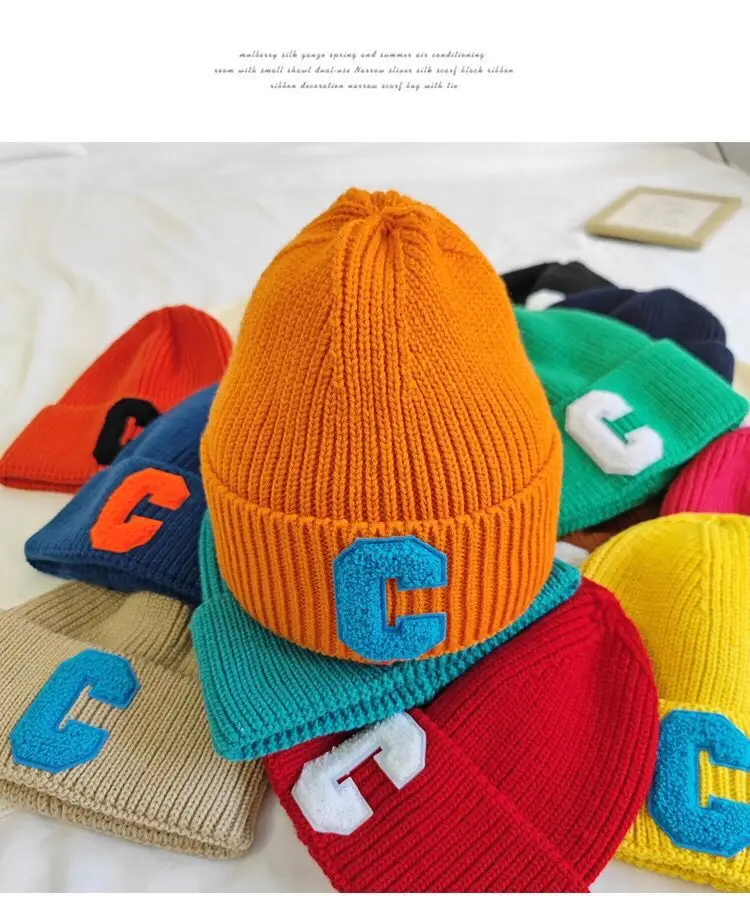 Gorro tejido de invierno Unisex con letra grande C, gorro sencillo, versión coreana, gorros, gorros informales suaves de Hip Hop
