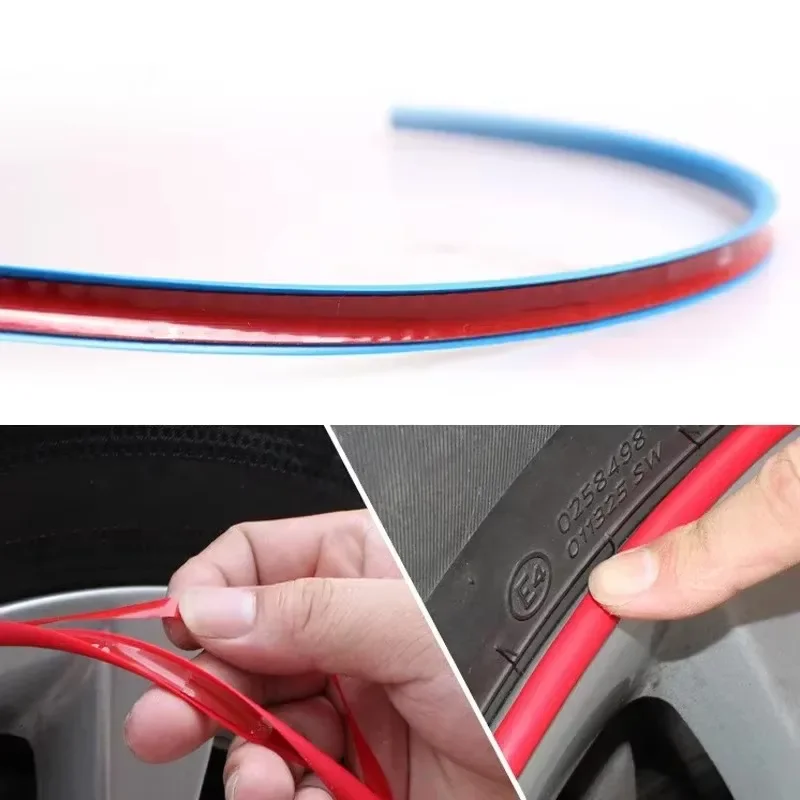 Lâminas de aro de roda de carro protetor de linha protetor de pneu tira decorativa moldagem de borracha guarnição mais cor adesivo de carro estilo 8 metros