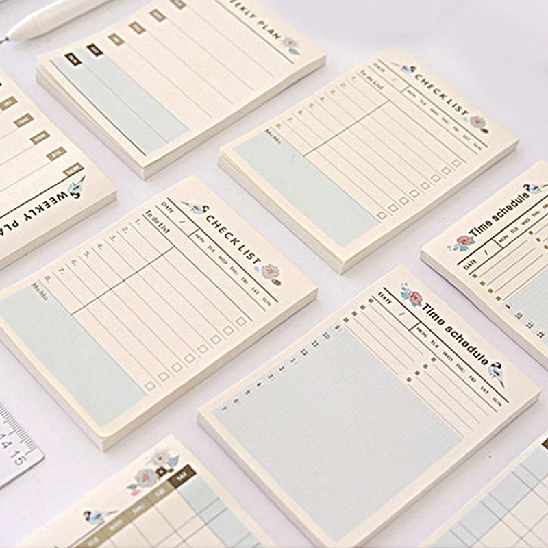 Almofadas de memorando autoadesivas kawaii notas pegajosas planejador mensal diário lista de verificação de tempo almofadas de notas adesivos material de escritório