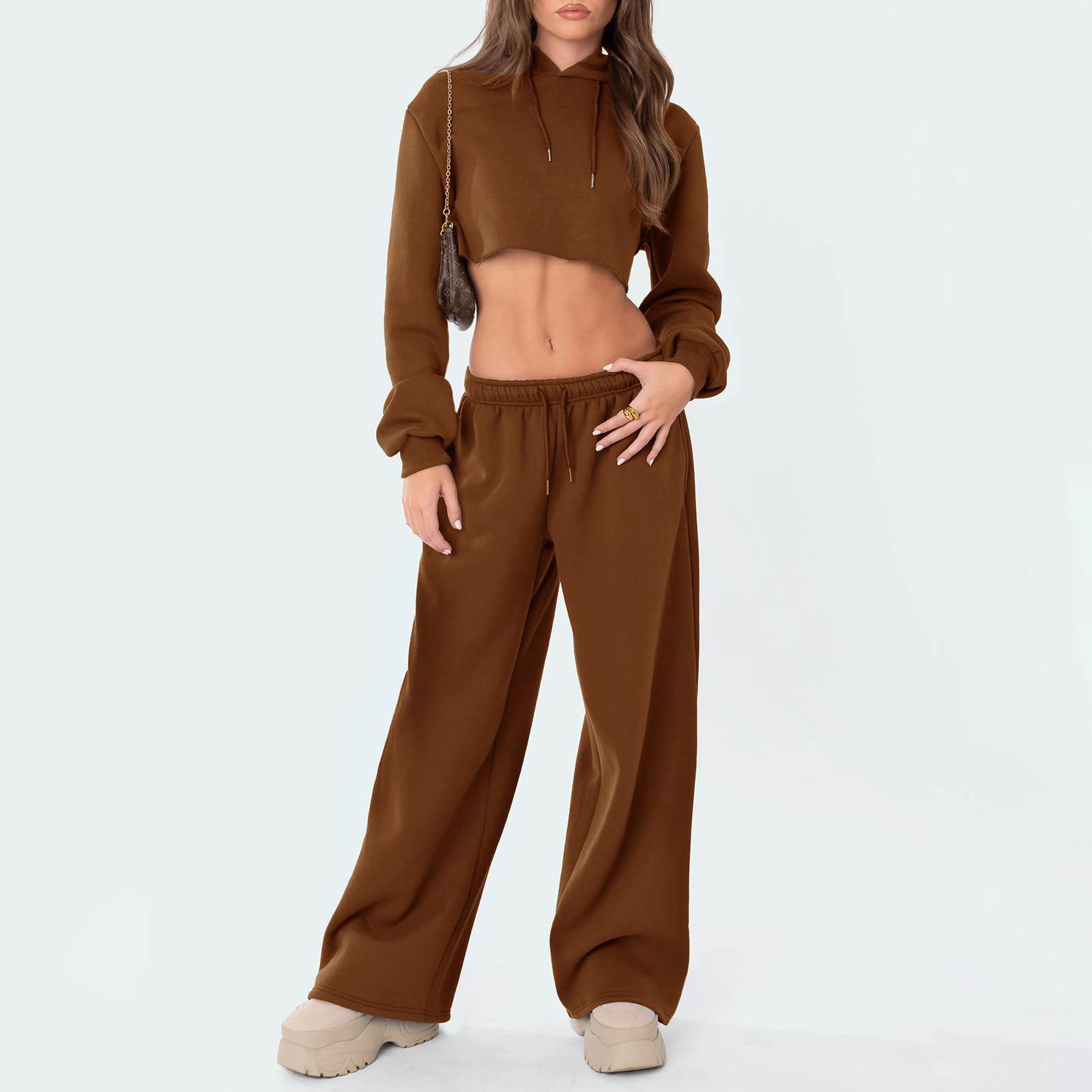 Modne damskie spodnie na co dzień Joggery Spodnie dresowe Jednolity kolor Sznurek Wysoka talia Spodnie z szerokimi nogawkami Streetwear Casualowe stroje