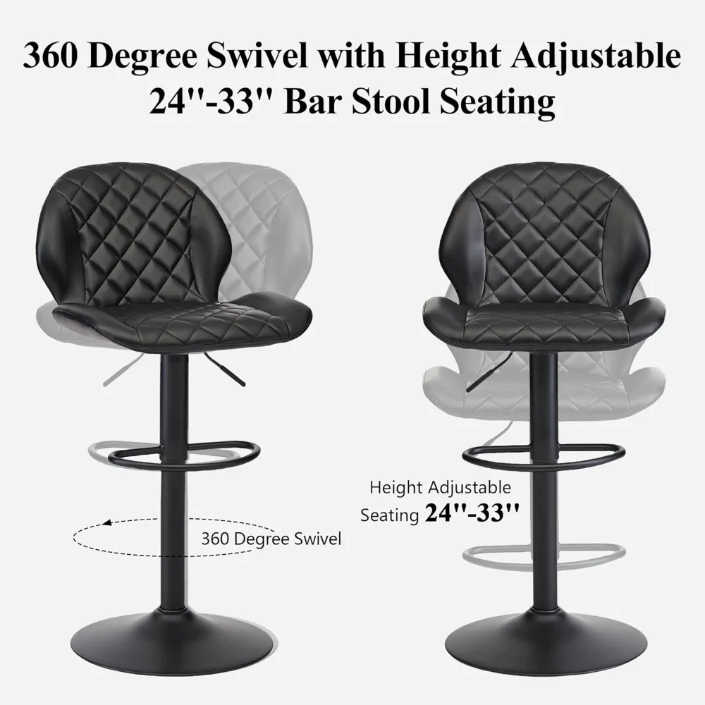 Bar Stools Set of 2,Swivel Bars Stools with Back, Adjustable Bars Stool 24"-33", Faux Leather Upholstered Bar Stool