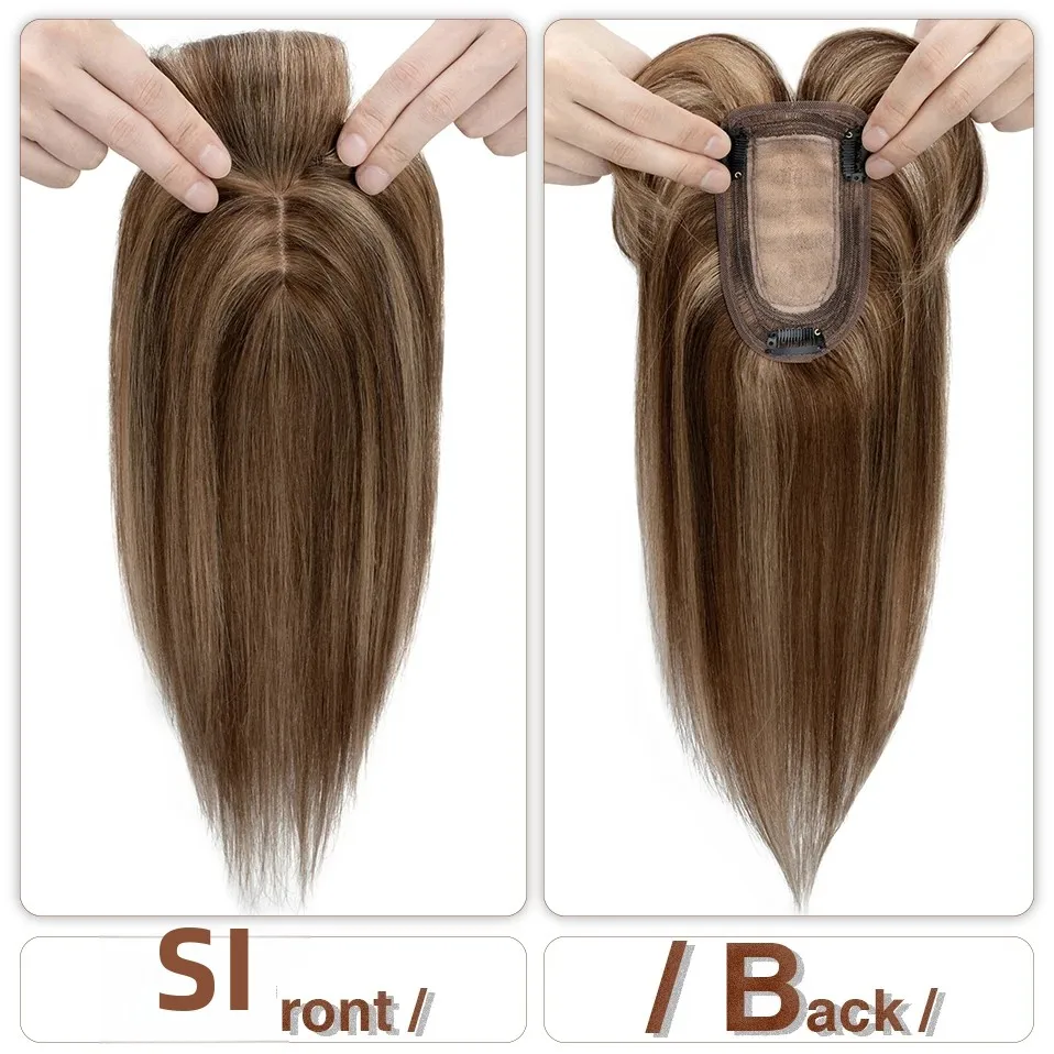 S-noilte 7x13cm adornos para el cabello cabello humano Base de seda Cilp peluca de cabello Natural de 18 pulgadas 100% Clip de cabello humano en postizo cabello falso