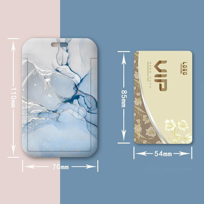Marble Color Card Holder Case Creative Student ID Bus Card Holder with Keychain Lanyard Office Worker Card Protector