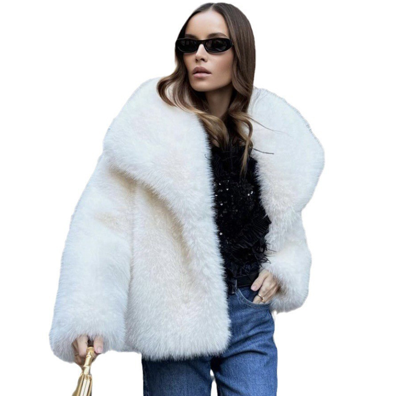 luksusowe designerskie futro damskie abrigo peludo mujer casaco feminino de inverno casaco de Pele sztuczne białe futro z lisa