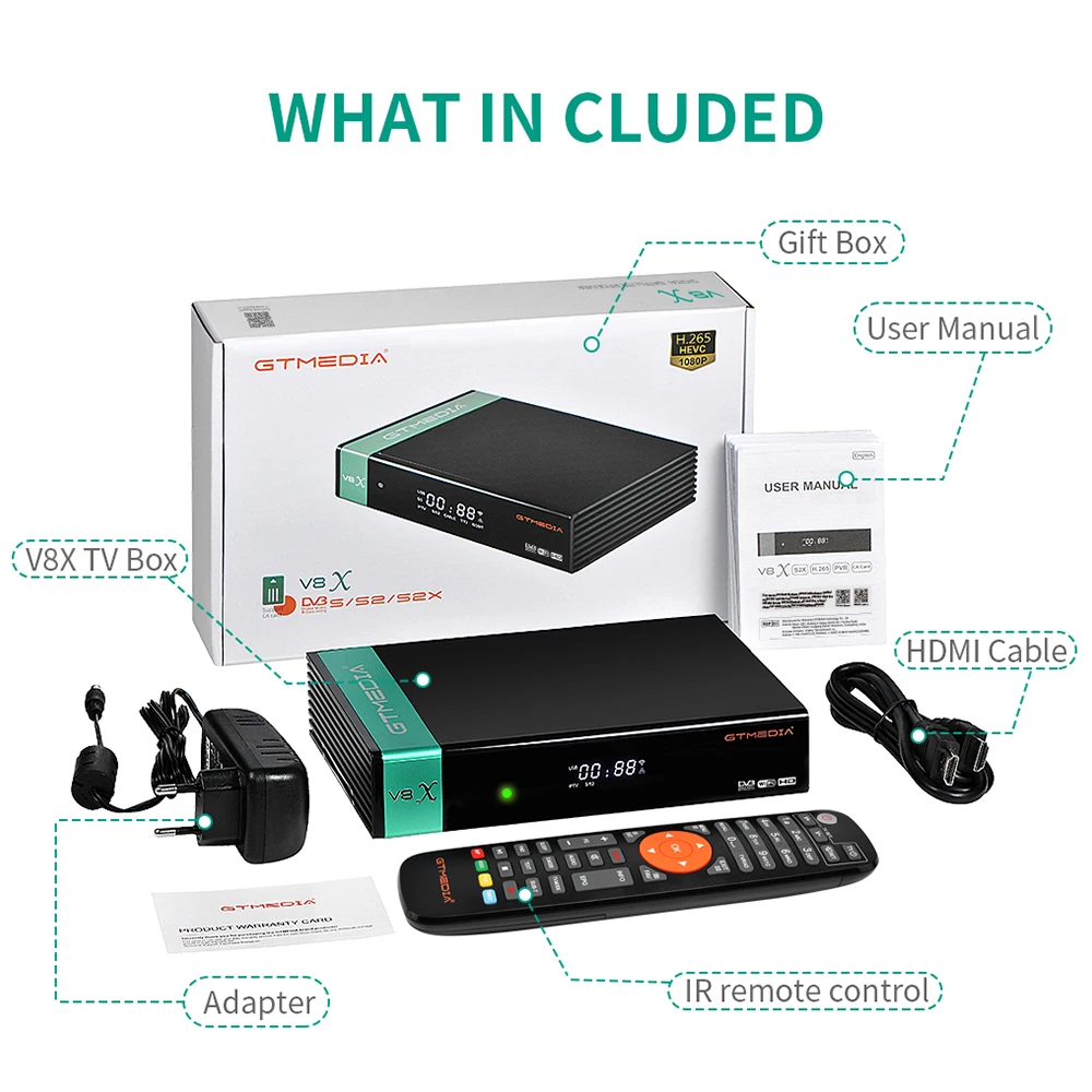 GTMEDIA V8X Satellitenempfänger DVB-S/S2/S2X 1080P HEVC H.265 10bit TV-Decoder MARS/ECAM/LACAM/CCAM/M3U PK Freesat V8 NOVA TV-Box