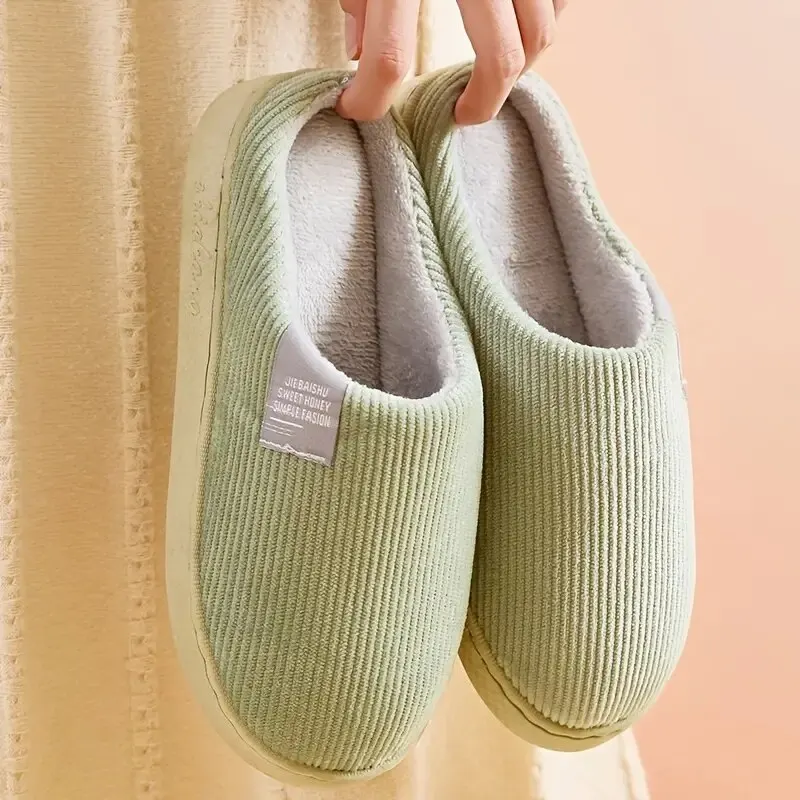 Chinelos de pelúcia de fundo macio grosso para homens e mulheres, chinelos domésticos antiderrapantes, chinelos térmicos, interior, inverno
