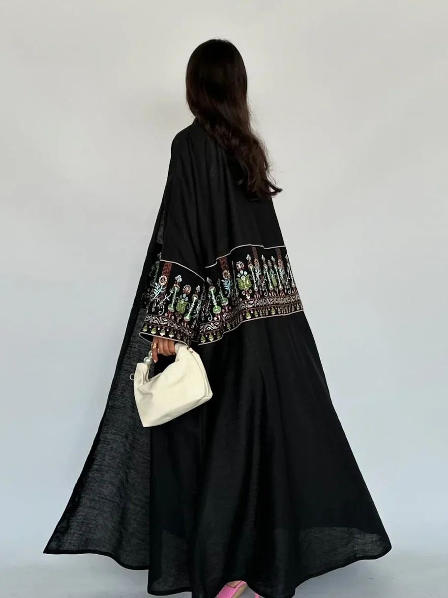 イスラム教徒の女性のための刺繍されたロングドレス,ラマダンのカフタン,控えめなカーディガン,モロッコのカフタン,jalabiya,イスラム教のパーティー,eid,2024