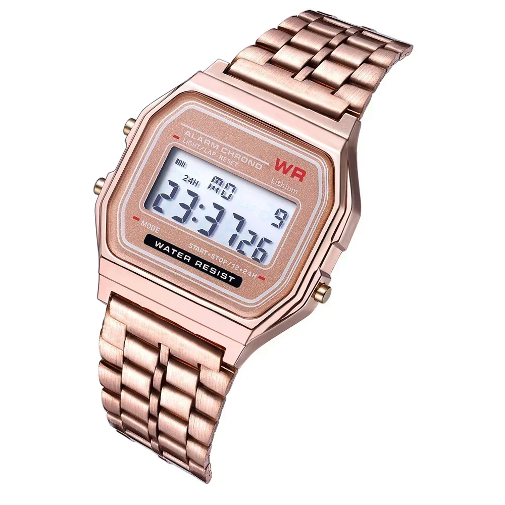 Retro quadrado relógios eletrônicos display digital feminino relógio rosa ouro prata luxo senhoras relógios de pulso relojes para mujer