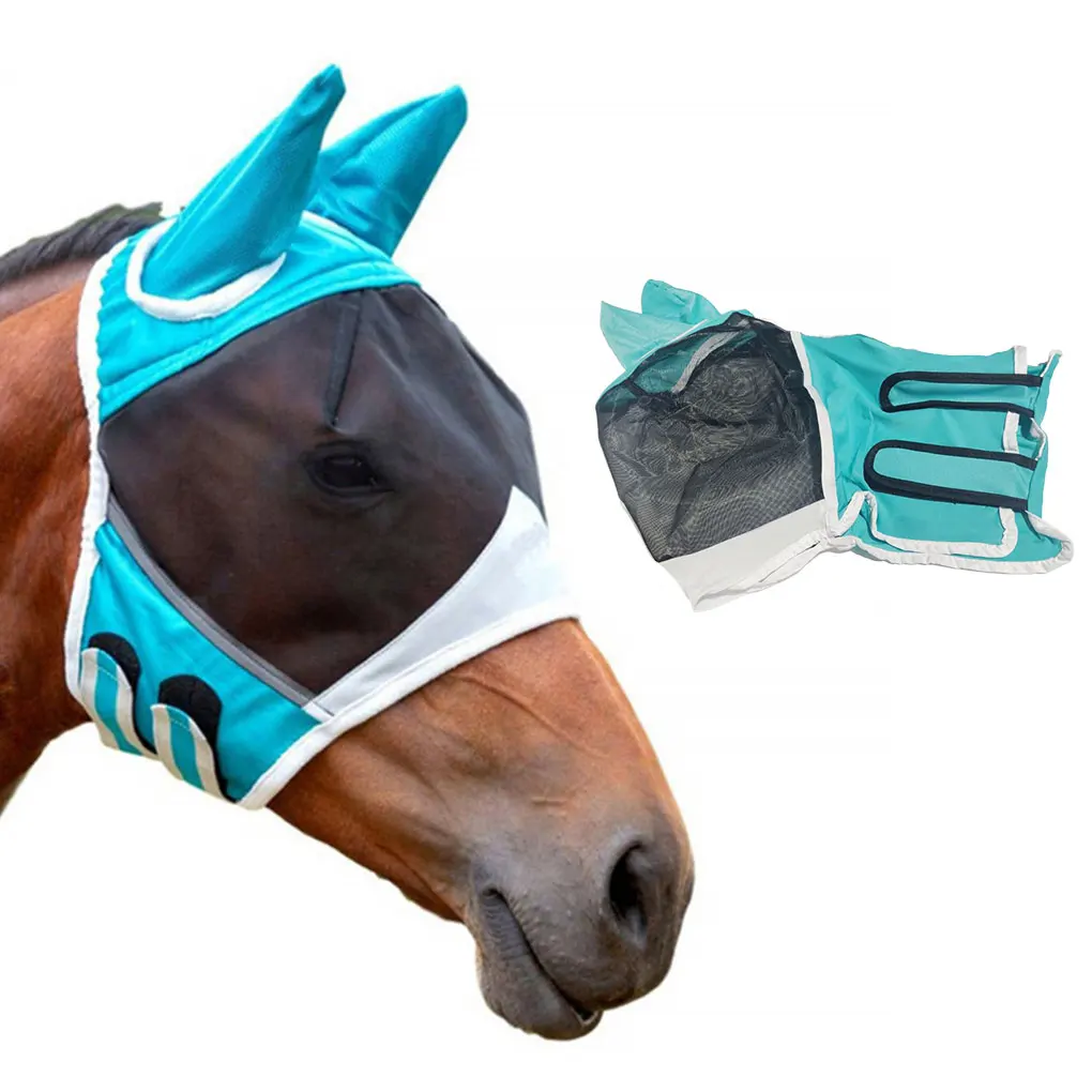 Translucent Breathable Horse Fly Mask with Ears and Nose Anti-mosquito Horse Hood Suitable for Small, Medium and Large Horses