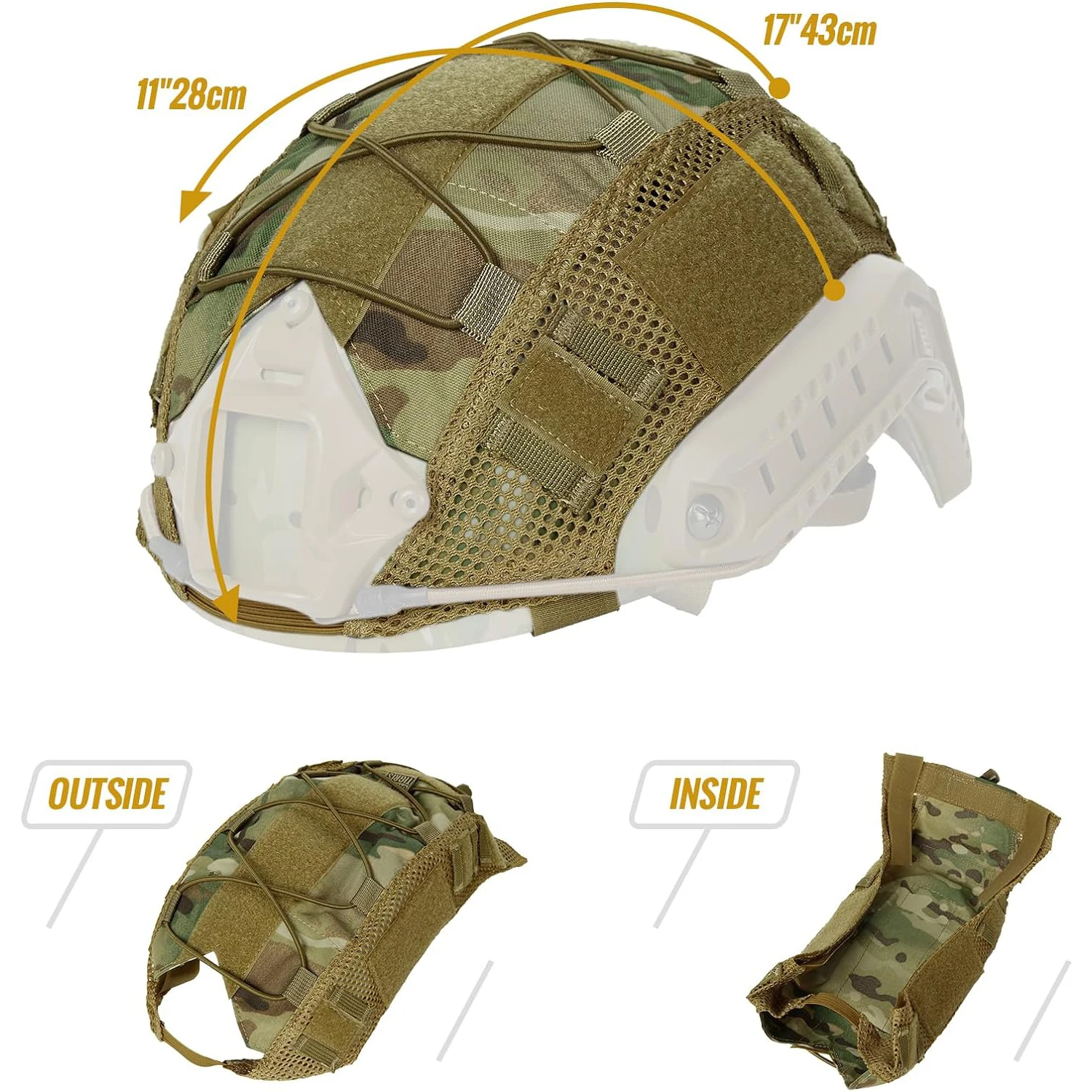 BOOIU Tactical Helmet Cover Cloth for Airsoft Fast Helmet with Velcro Hunting CS Camo Military Helmet Cloth-Without Helmet