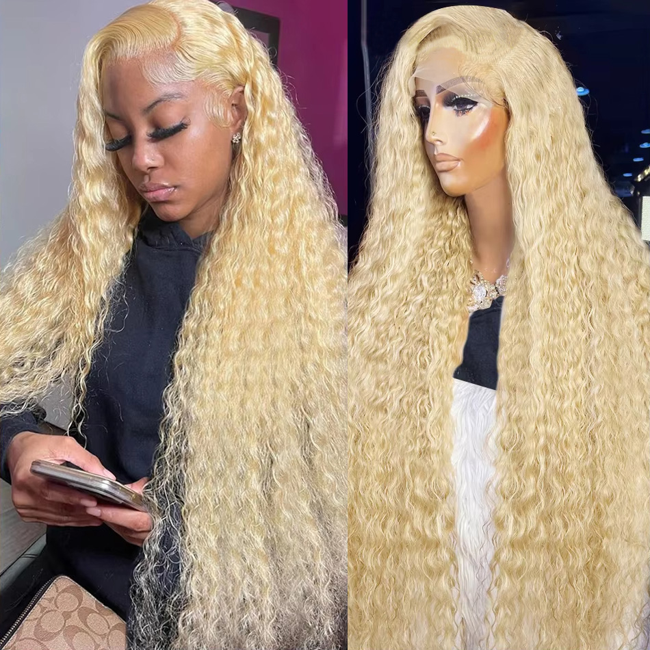 Perruque de cheveux humains Deep Wave Lace Front, perruques bouclées de couleur blonde bon marché, perruques de cheveux humains Water Wave, 613 HD, 13x6, 13x4