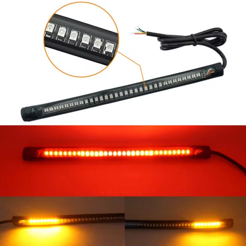 Tiras de luces traseras LED para motocicleta de 8 ", 48 LED, luz trasera de freno roja, luz trasera de parada, luz de señal de giro ámbar, multifunción, resistente al agua
