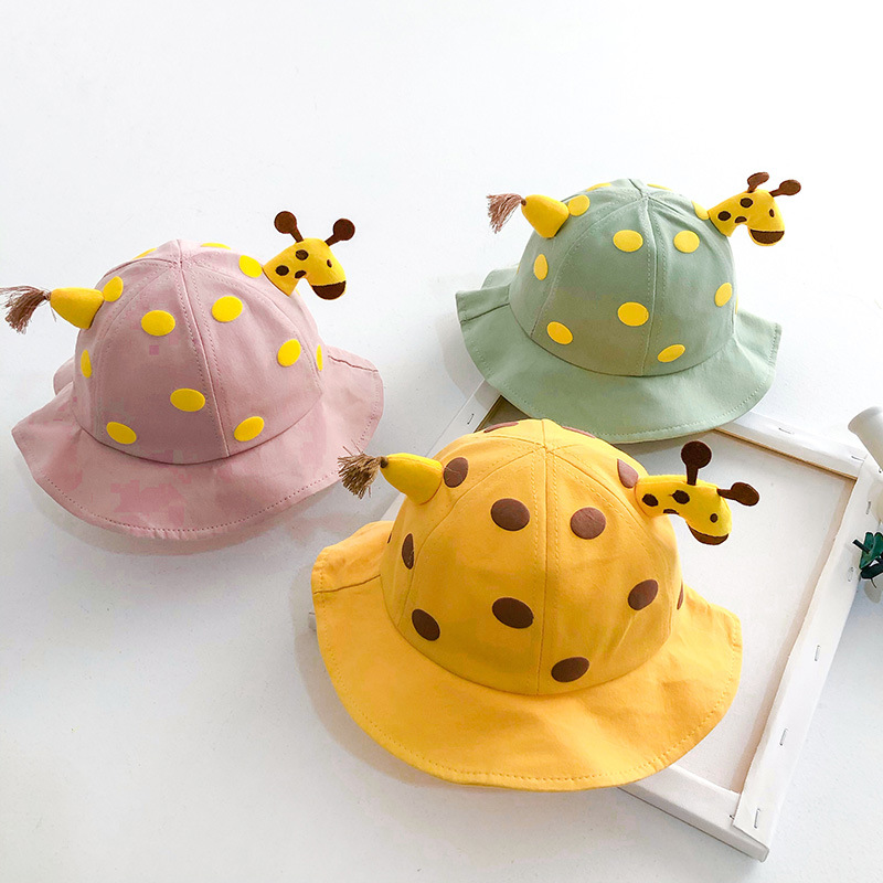 การ์ตูนยีราฟหมวกชาวประมงเด็กน่ารัก Topi Bucket กวางสำหรับเด็กวัยหัดเดินเด็กผู้ชายเด็กผู้หญิงฤดูร้อนหมวกกระบังแสงเด็ก