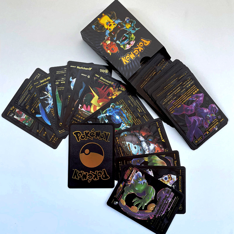 Caja de cartas de Pokémon Gold Pikachu, cartas de juego doradas y plateadas en español/inglés/francés, Charizard Vmax Gx, regalo para niño