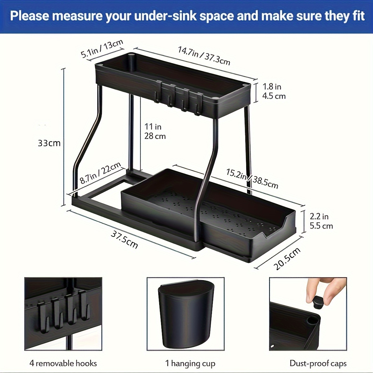 1Set Double Layer Storage Rack,Pull-out Storage Box, Cabinet Sink for Organizing and Organizing Storage Racks  Kitchen Organizer