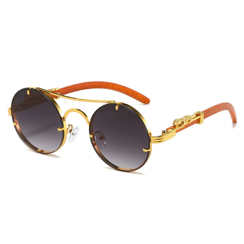 Lunettes de soleil rondes Vintage pour hommes et femmes, marque de luxe de styliste guépard en métal, lunettes décontractées UV400