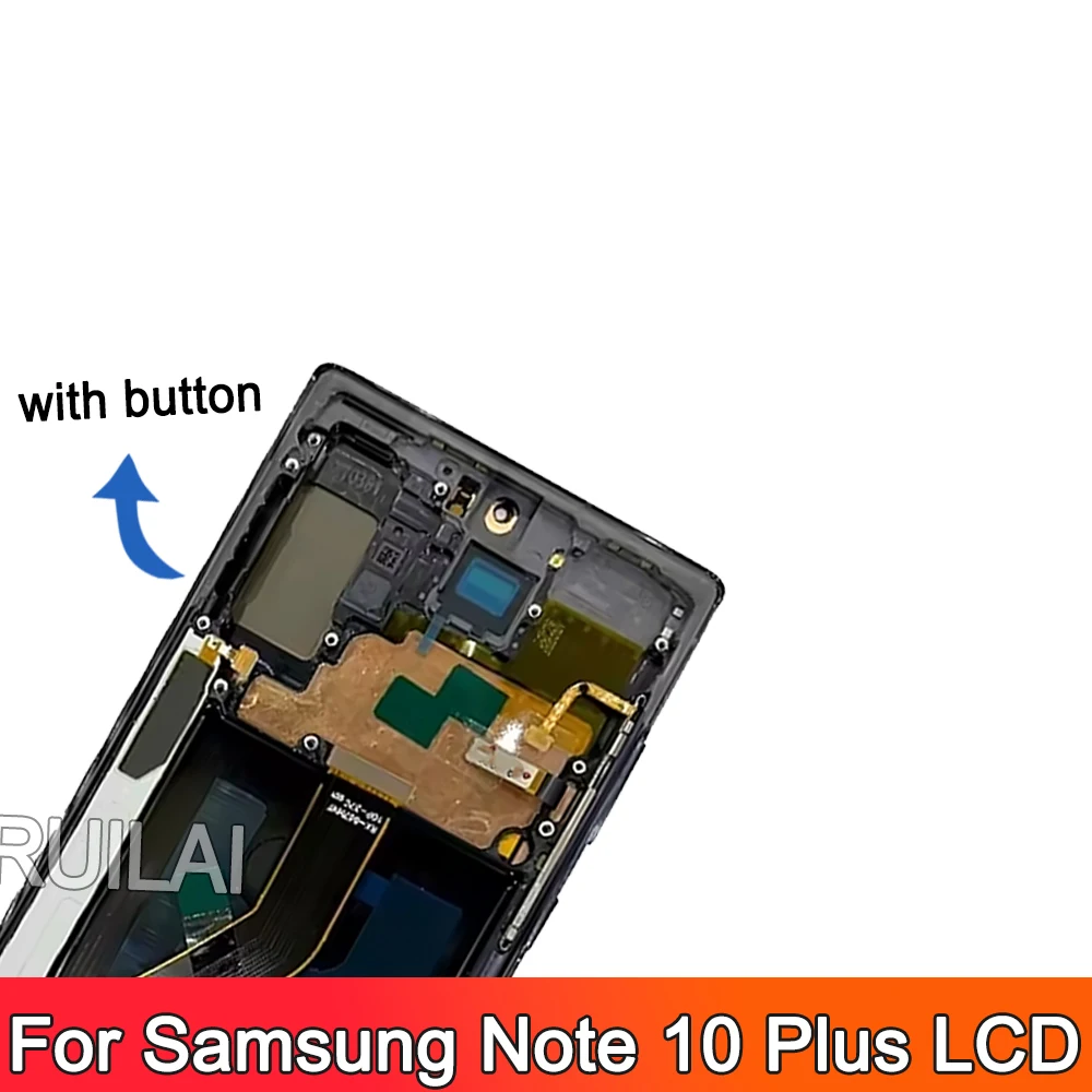 Schermo AMOLED Note 10 Plus per Samsung Galaxy Note10+ N975F Display LCD Touch Screen con cornice Supporto S Pen Impronte digitali