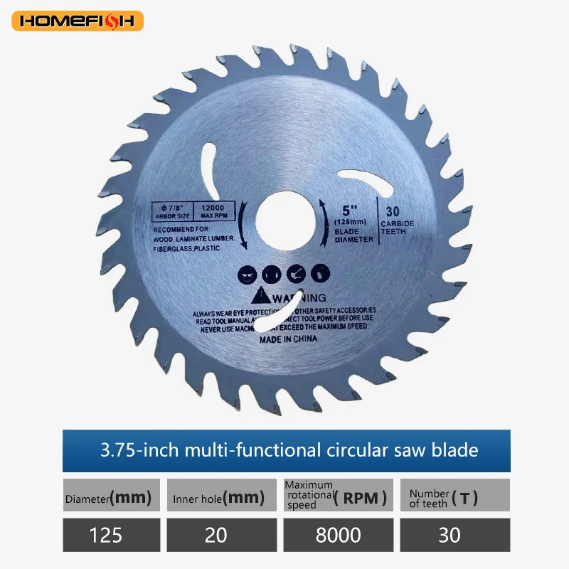 Hoja de sierra circular de 125 mm y 5 pulgadas Disco de corte de madera de carburo de 30 dientes Diámetro de 20 mm para carpintería