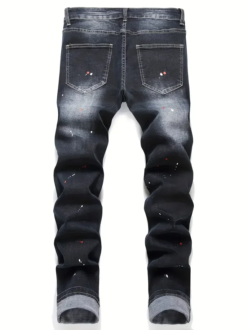 Jean en Denim extensible y2k pour hommes, déchiré, Slim, lettre imprimée, taille élastique, pantalons décontractés pour hommes, coupe cintrée, Hip Hop